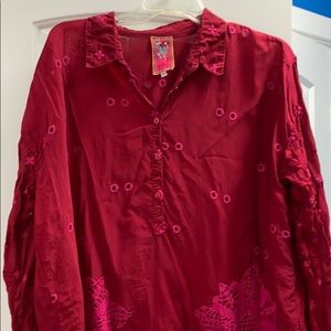 Beautiful Johnny Was embroidered tunic blouse.